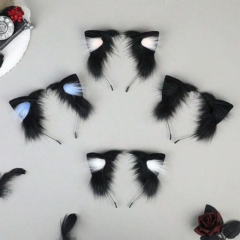 1pcs Cat Ears Halloween Headba - Anime Cosplay Girl With Black Hair ulasan dan harga