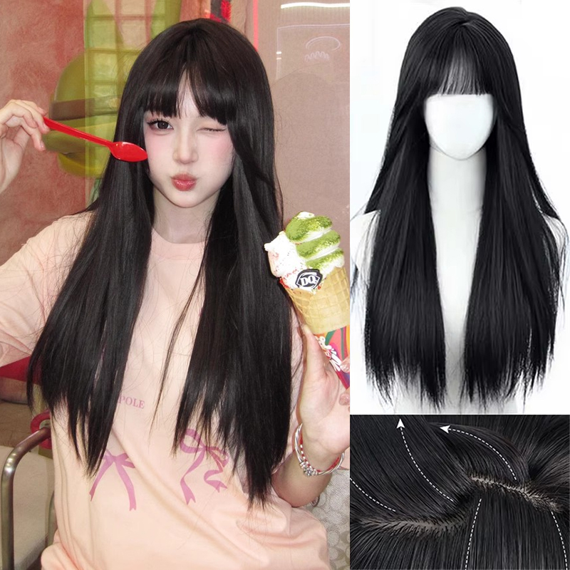 Synthetic Korean Black Long St - Anime Cosplay Girl With Black Hair ulasan dan harga