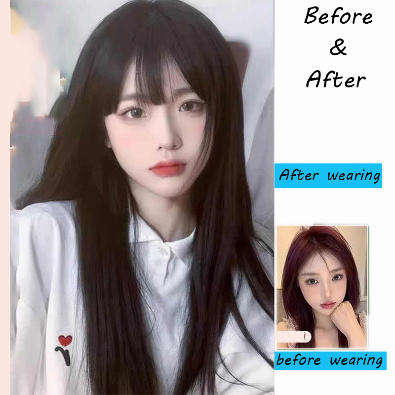 Synthetic Korean Black Long St - Anime Cosplay Girl With Black Hair ulasan dan harga